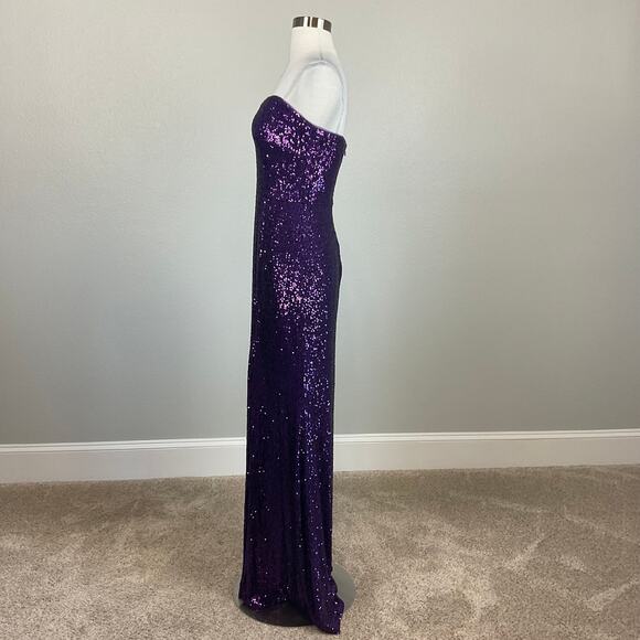 Strapless Sequined Evening Gown Purple Size 6 Thigh Slit Column Dress by AQUA - Picture 5 of 14